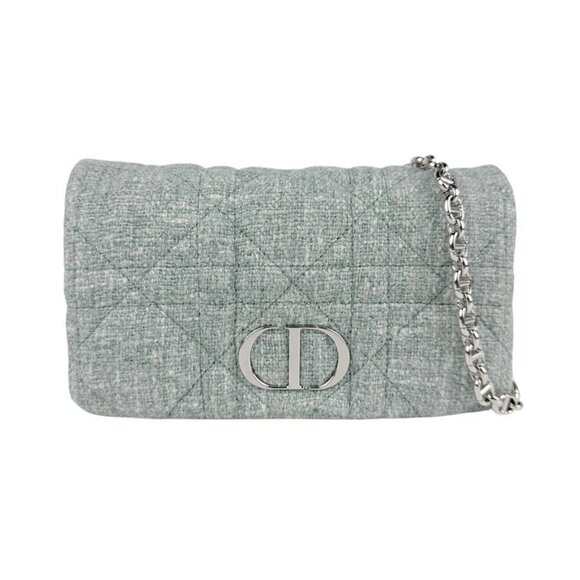 Auth Christian Dior Caro Chain Wallet Crossbody Bag Green/Silver Tweed - z4075 - Picture 1 of 13